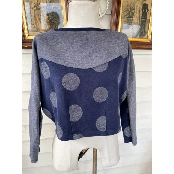 Vintage 1980s Blue Silver Metallic Polka dot Crop Sweatshirt - Picture 1 of 10